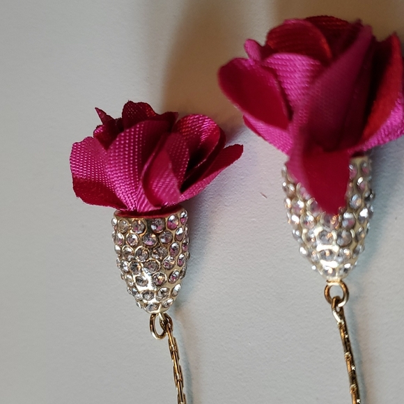 NWT Dangle pink flower rose drop earrings - Picture 2 of 5